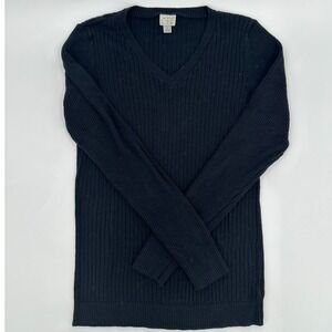 A New Day Sweater V Neck Ribbed Knit Modern Women Size Large Black Long Sleeve